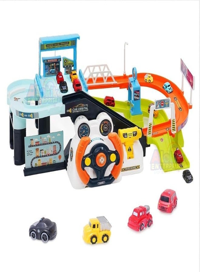 Samtop Urban Transit Car Set ? Driving, Steering Wheel, Musical Puzzle & Climbing Mode Race Track Garage for Kids - Image 1